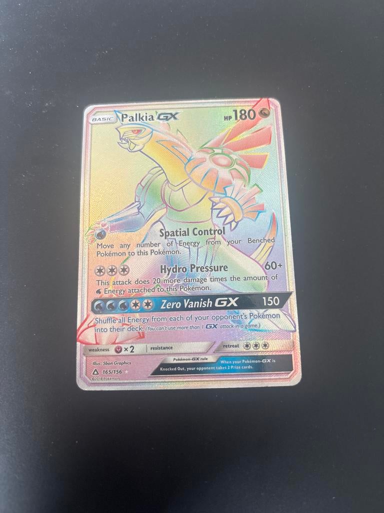 Palkia GX 165/156 Rainbow Rare Pokémon Kaart, Ophalen of Verzenden, Gebruikt, Losse kaart, Foil