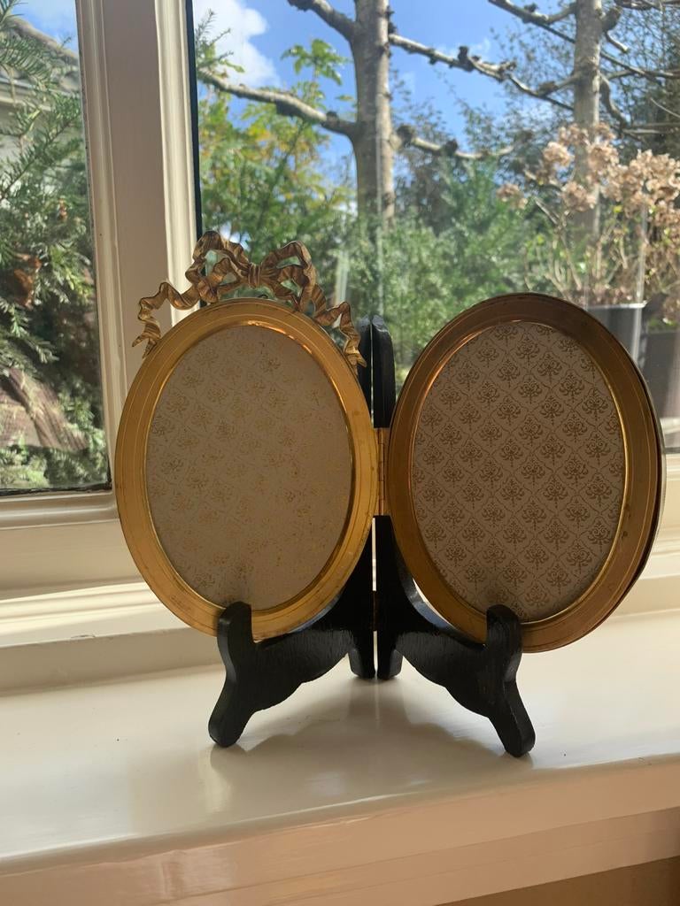 ** frans** bronzen ** dubbele fotolijst **, Antiek en Kunst, Ophalen of Verzenden