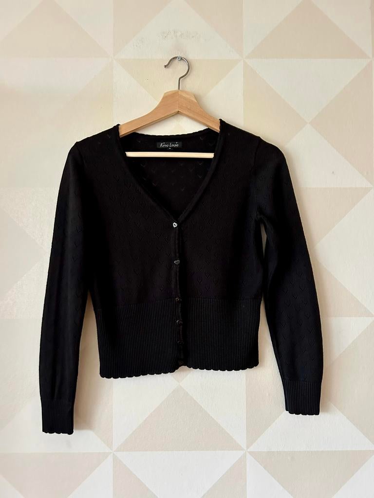 King Louie Cardi V Ajour vest hart zwart M/38 zgan, Ophalen of Verzenden, Zo goed als nieuw, Maat 38/40 (M), Zwart