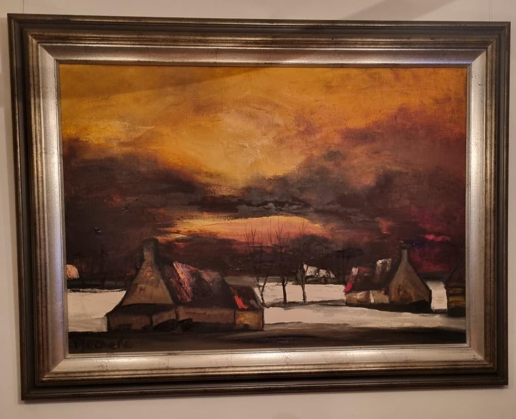 Paul Permeke (1918-1990) - Winterlandschap met boerderijen, Ophalen of Verzenden