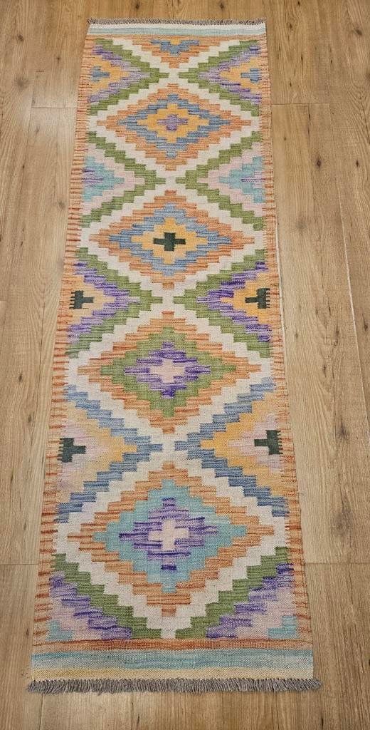 Handgeweven oosterse wollen kelim loper 200x61, Info@SlatsAntiek.nl, Crème, Vof Slats Antiek, Kelim