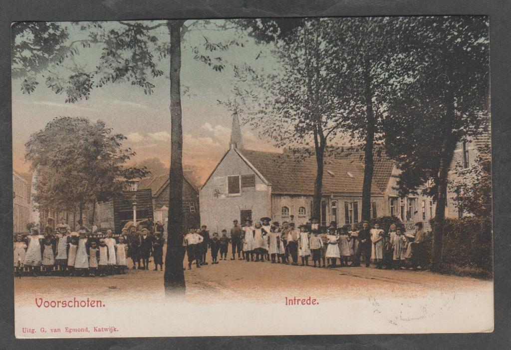 voorschoten  intrede  dorp met veel kinderen, Verzenden, Voor 1920, Gelopen, Zuid-Holland