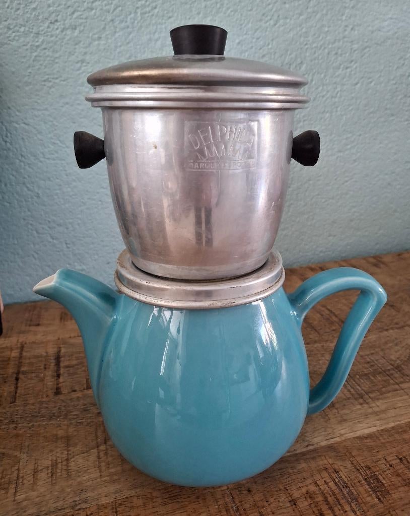 Antieke Franse Delphina koffiepot met perculotor., Antiek en Kunst, Antiek | Keramiek en Aardewerk, Ophalen