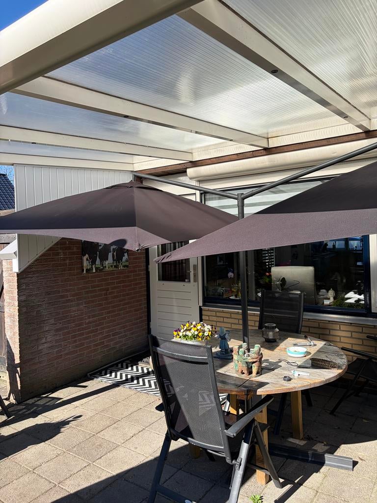 Dubbele parasol 2x 300x300 cm, Tuin en Terras, Ophalen, Zo goed als nieuw, Stokparasol