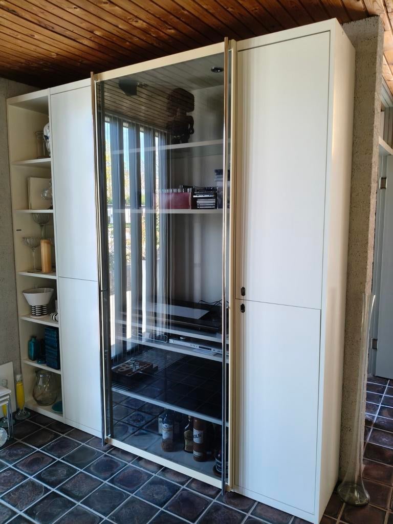 Interlübke witte kast met glazen schuif deur Vintage Modern, Modern en functioneel, Ophalen of Verzenden, 200 cm of meer, 25 tot 50 cm