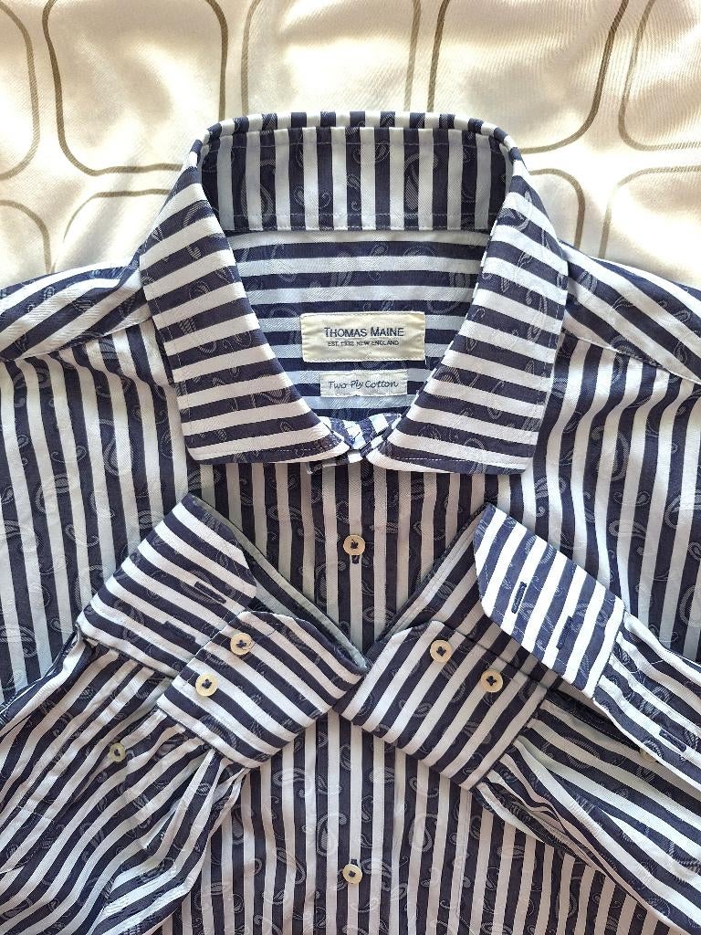 Overhemd - THOMAS MAINE - Blauw/licht grijs - Maat 40, Ophalen of Verzenden, Zo goed als nieuw, Blauw, Halswijdte 39/40 (M)