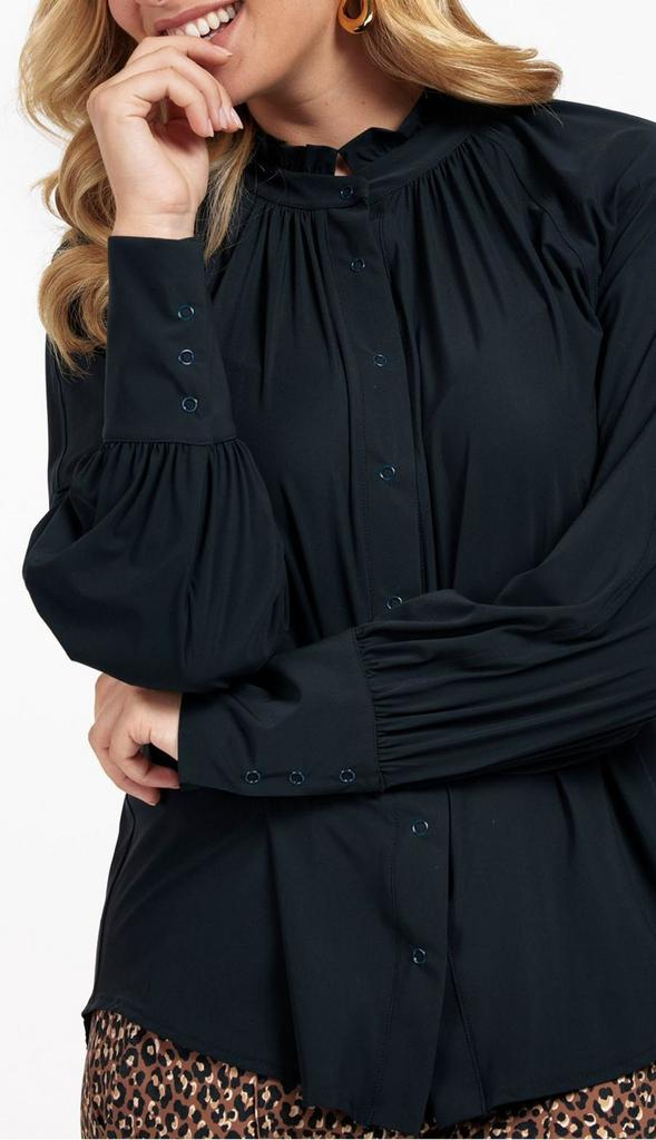 Studio anneloes lyon ruffle blouse M donkerblauw travelstof, Blauw, Maat 46/48 (XL) of groter, Ophalen of Verzenden, Zo goed als nieuw