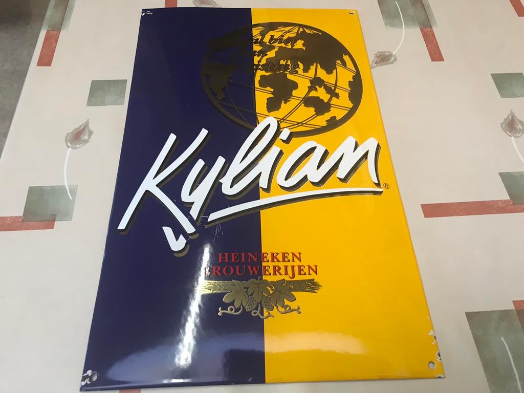 Kylian Heineken emaille reclamebord, Ophalen of Verzenden, Gebruikt, Reclamebord