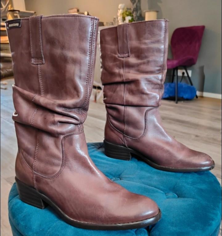 Bruin leren Mustang laarzen maat 37, Ophalen of Verzenden, Zo goed als nieuw, Bruin, Hoge laarzen