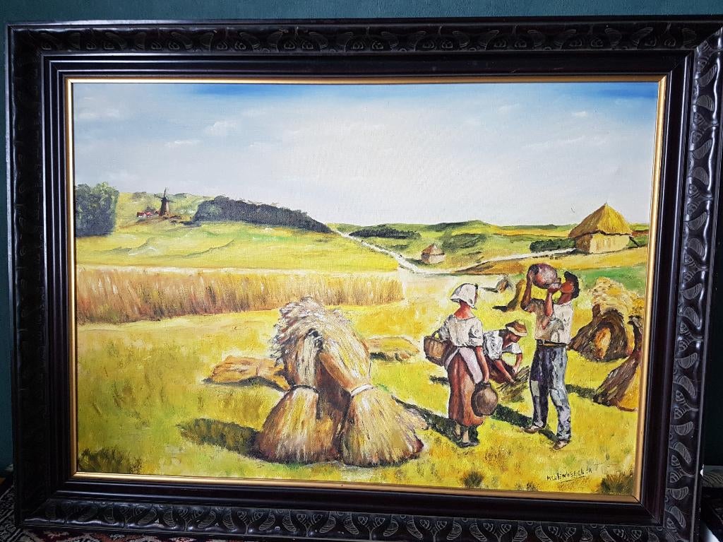 Korenlandschap met schoven en landbouwers, Ophalen of Verzenden