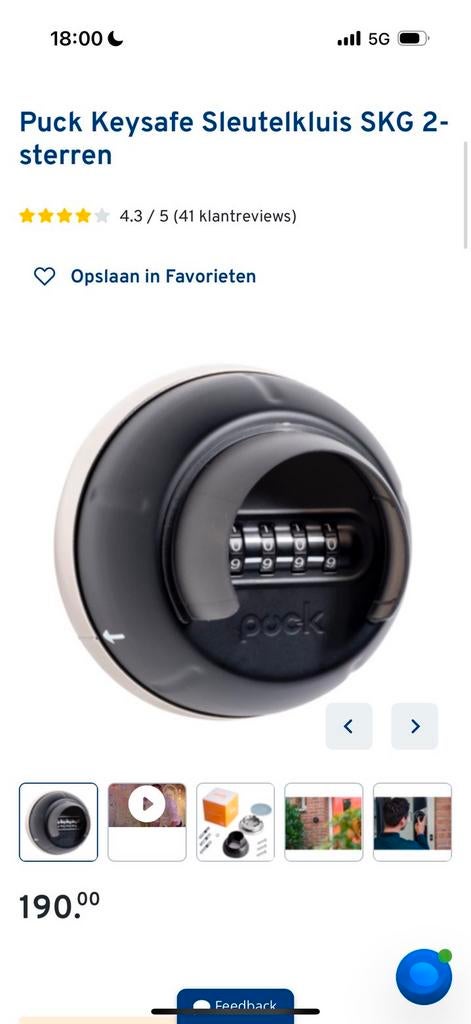 Puck sleutelkluis, Doe-het-zelf en Verbouw, Hang- en Sluitwerk, Ophalen of Verzenden, Zo goed als nieuw, Slot