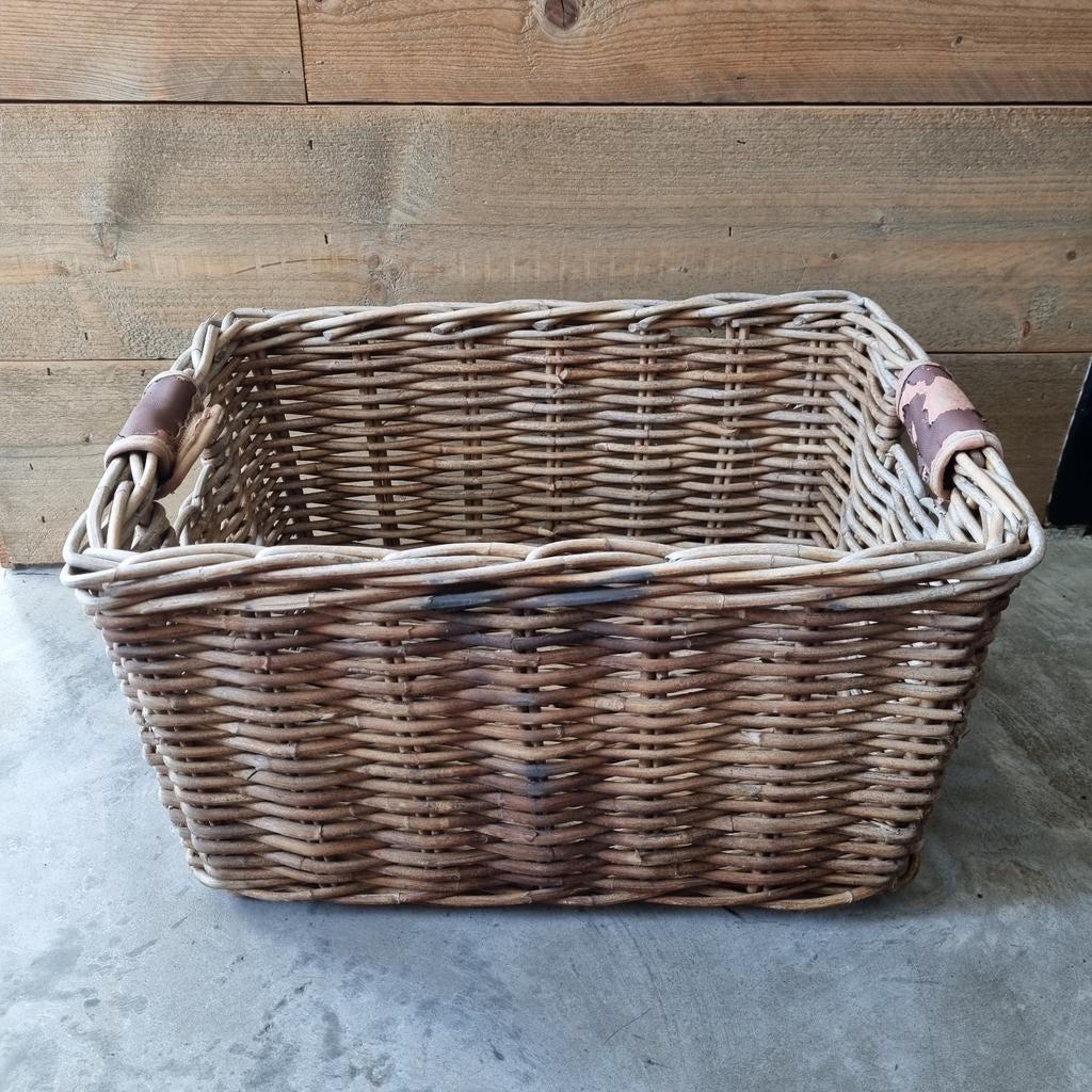 Grote rieten (fiets) mand met handvatten, Ophalen, Rechthoekig, Riet