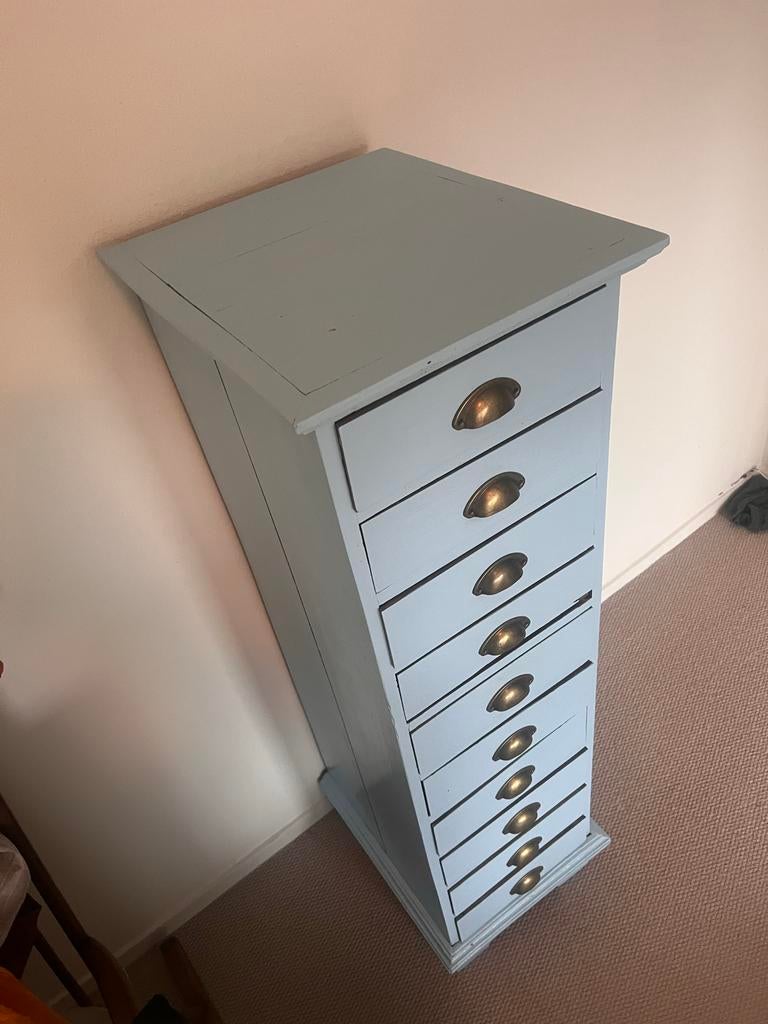 Antieke massief houten ladenkast met 10 lades, Ophalen, Minder dan 50 cm, Gebruikt, 5 laden of meer
