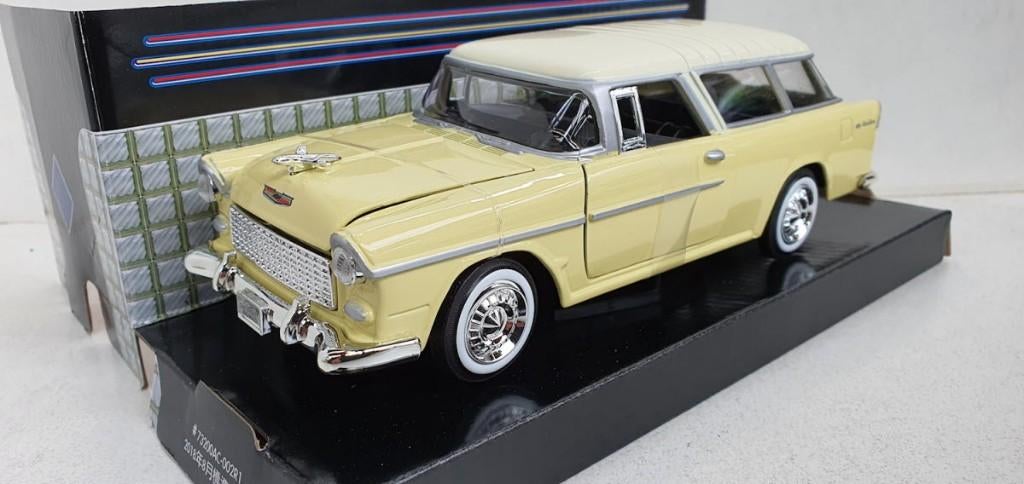 Chevrolet Bel Air Nomad 1955 Geel-Wit 1:24, Ophalen of Verzenden, Nieuw, Auto, Motormax