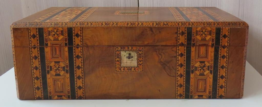 Antieke victoriaanse schrijfhelling, walnout, houtinleg 1860, Antiek en Kunst, Antiek | Overige Antiek, Verzenden