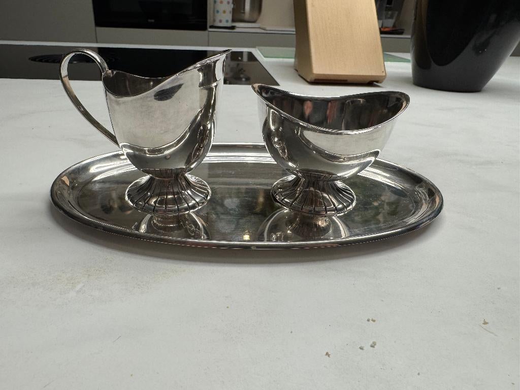 Verzilverd melk en suikerkan, Antiek en Kunst, Antiek | Goud en Zilver, Ophalen of Verzenden