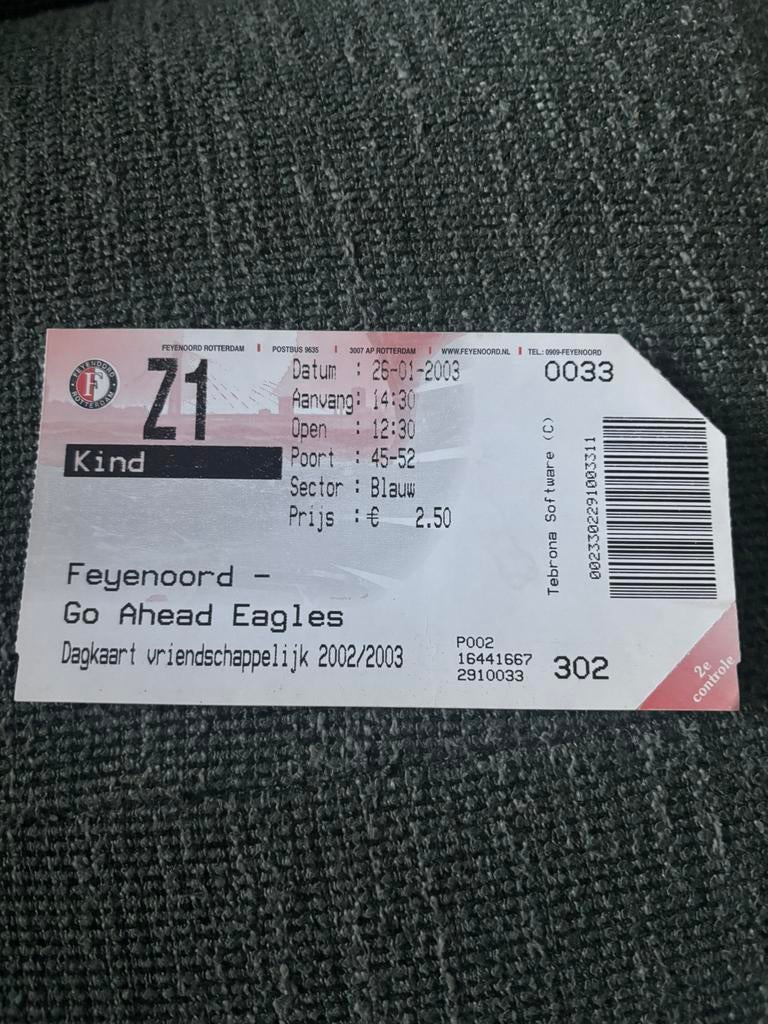 Feyenoord - Go Ahead Eagles ticket 26-01-2003, Ophalen of Verzenden, Feyenoord, Overige typen
