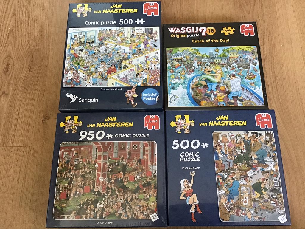 4 puzzels Jan van Haasteren, 500 en 950 stukjes. Nieuw!, Ophalen of Verzenden, 500 t/m 1500 stukjes, Nieuw, Legpuzzel