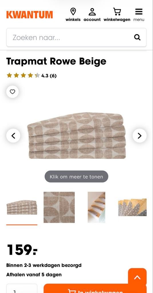 Trapmat Rowe Beige, Huis en Inrichting, Stoffering | Vloerbedekking, Ophalen, Gebruikt, Beige, Minder dan 10 m²