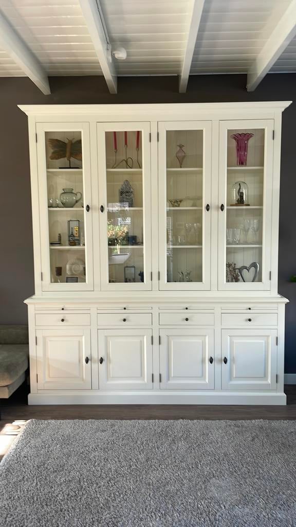 Hoge Vitrinekast 2 delig - Bieden, Ophalen, Met deur(en), Zo goed als nieuw, 200 cm of meer