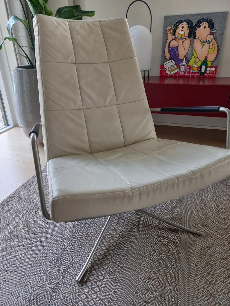Mooie roomwit leren Harvink fauteuil, Huis en Inrichting, Ophalen, 75 tot 100 cm, Zo goed als nieuw, 75 tot 100 cm