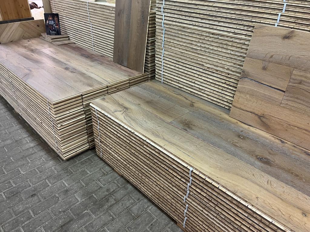 Gezandstraald eiken planken 15x260mm, gerookt en wit geolied, Parket, 75 m² of meer, Wit, Nieuw