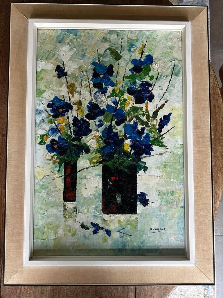 Olieverf schilderij stilleven bloemenvazen B Camphuis, Antiek en Kunst, Ophalen