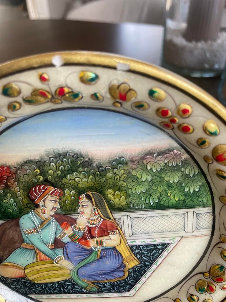 Decoratieve Marmeren Plaat met Indiase Miniatuur Schilderij, Ophalen of Verzenden