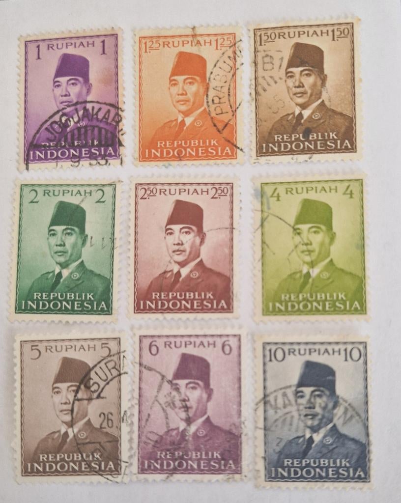 Indonesie 1951 - ZBL 81-95 - President Soekarno - onvolledig, Ophalen of Verzenden, Gestempeld, Zuidoost-Azië