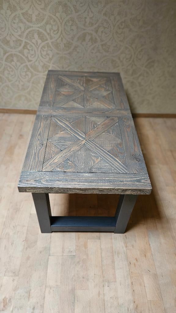 Landelijke salontafel met kasteelvloer motief blad , Huis en Inrichting, Tafels | Salontafels, Ophalen, 50 tot 100 cm, Nieuw, 50 tot 100 cm