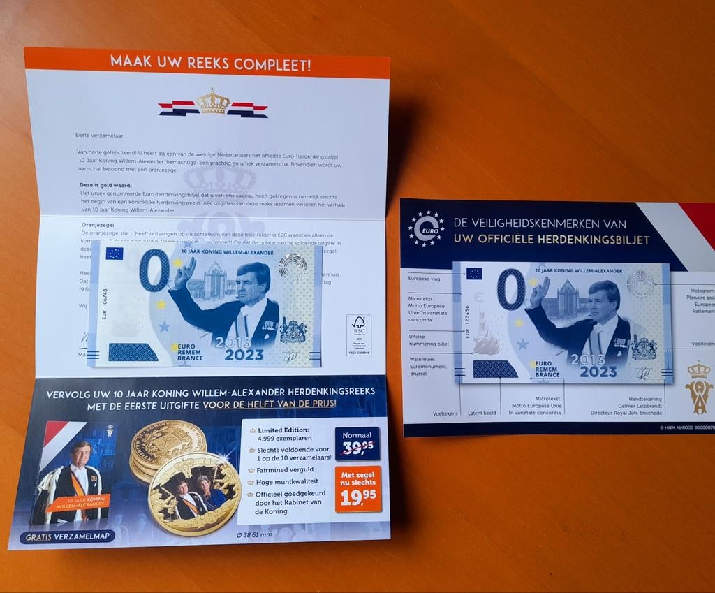 0 Euro Herdenkingsbiljet 10 Jaar Koning Willem-Alexander, Ophalen of Verzenden