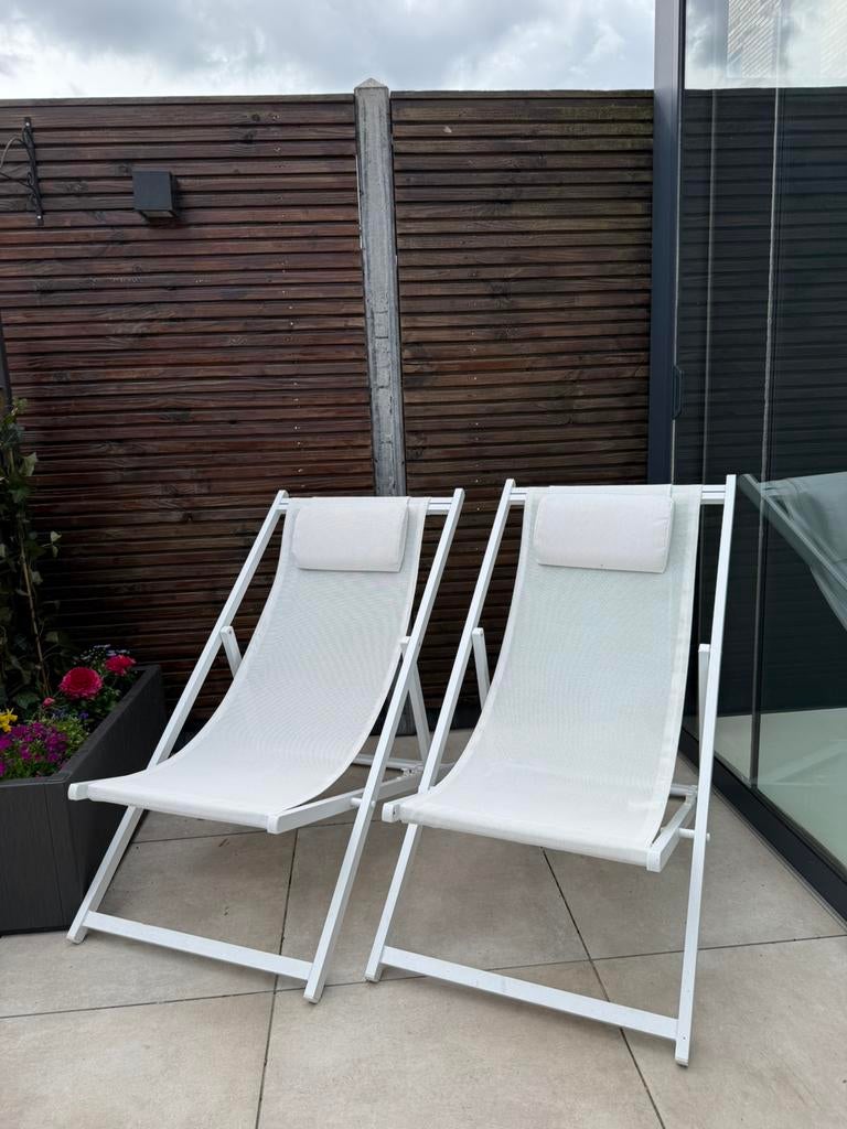 2x Tuinstoelen, strandstoelen ligbed inklapbaar, Tuin en Terras, Ligbedden, Ophalen, Zo goed als nieuw, Aluminium, Inklapbaar