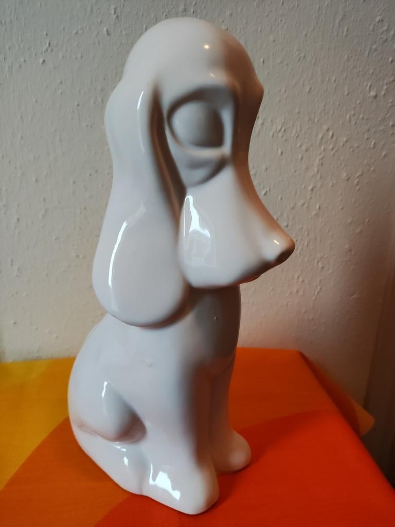 Mooi groot vintage porseleinen beeld van een hond, Verzenden