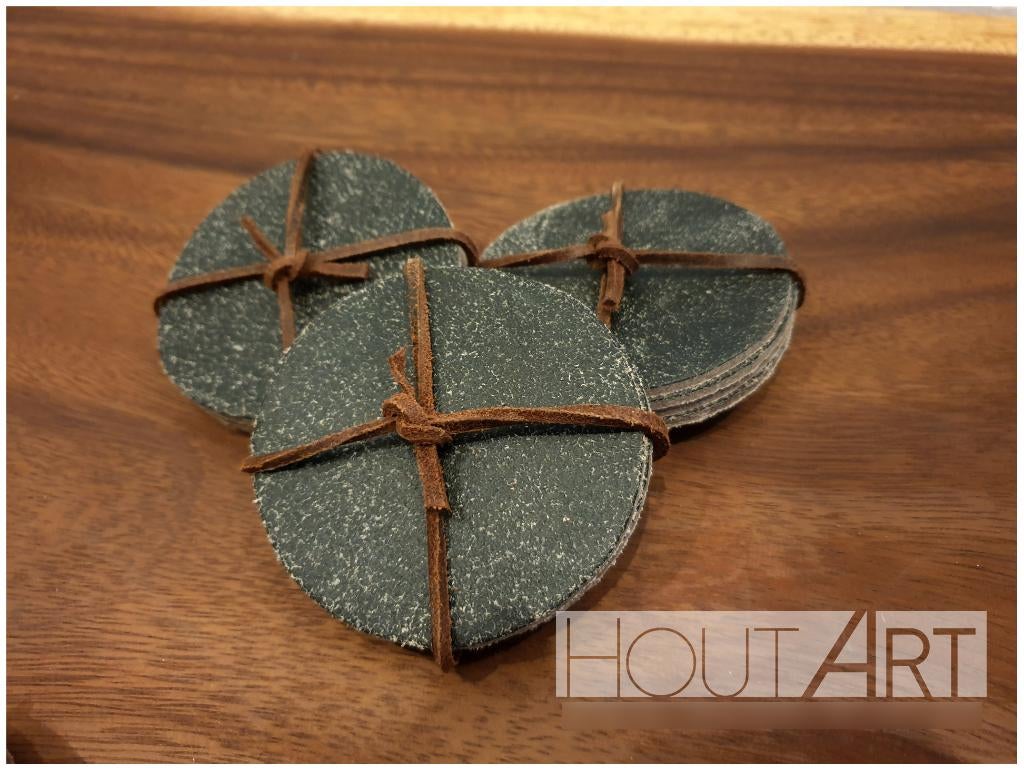 Set leren onderzetters zwart, Glas of Kopje, Info@hout-art.nl, Nieuw, Ophalen of Verzenden