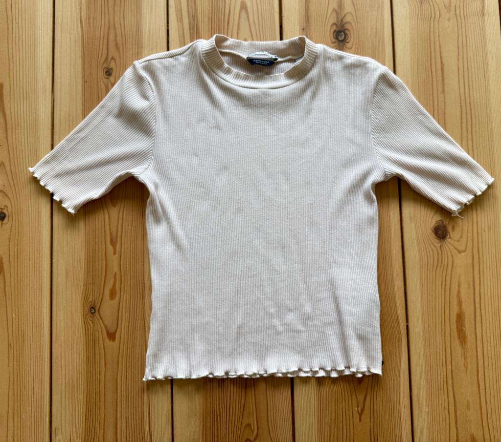 Maison Scotch & Soda Rib Top / Shirt - Beige - XS / Small, Kleding | Dames, Tops, Beige, Zo goed als nieuw, Korte mouw, Maat 34 (XS) of kleiner