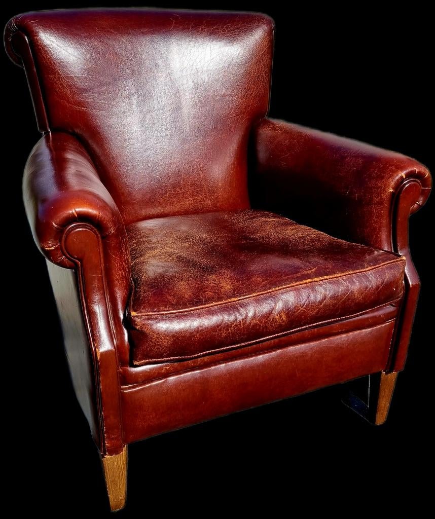 Schapenleren Muylaert fauteuil bruin rood + BEZORGING, Muylaert, Gebruikt, Onbekend, Ophalen of Verzenden