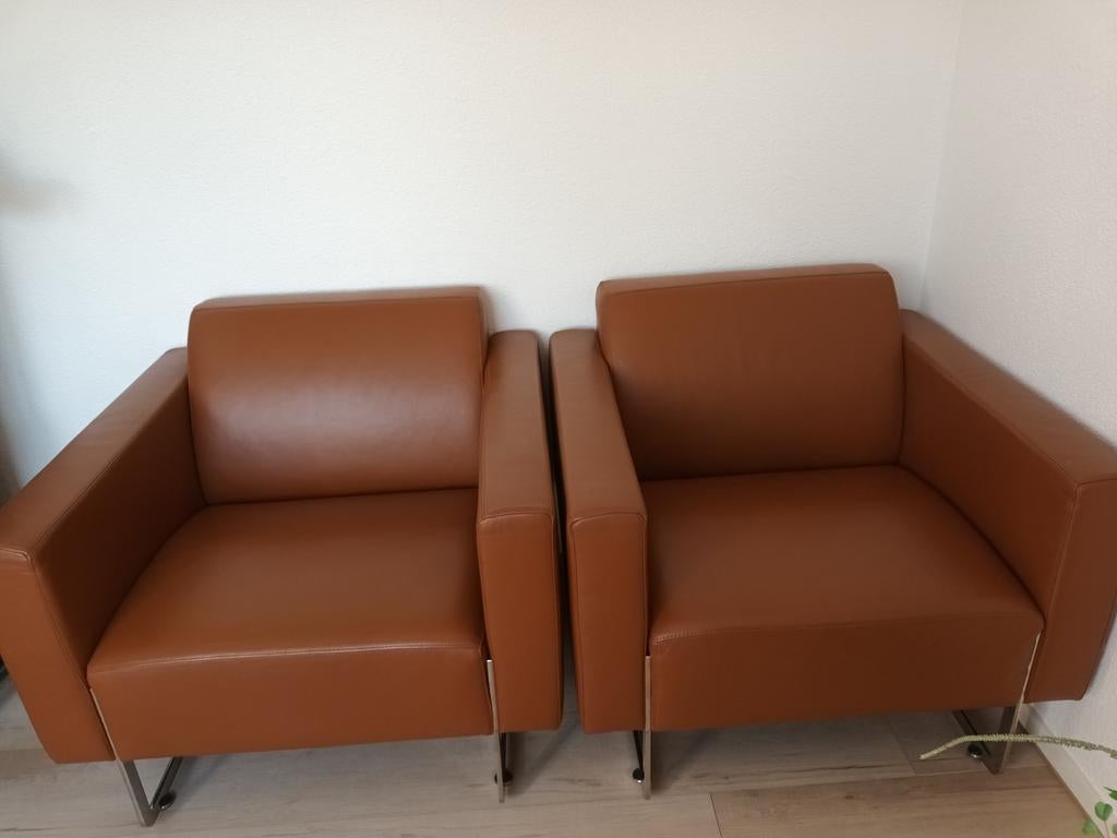 2 prachtige leren Fauteuils, Huis en Inrichting, Fauteuils, 50 tot 75 cm, 75 tot 100 cm, Ophalen of Verzenden
