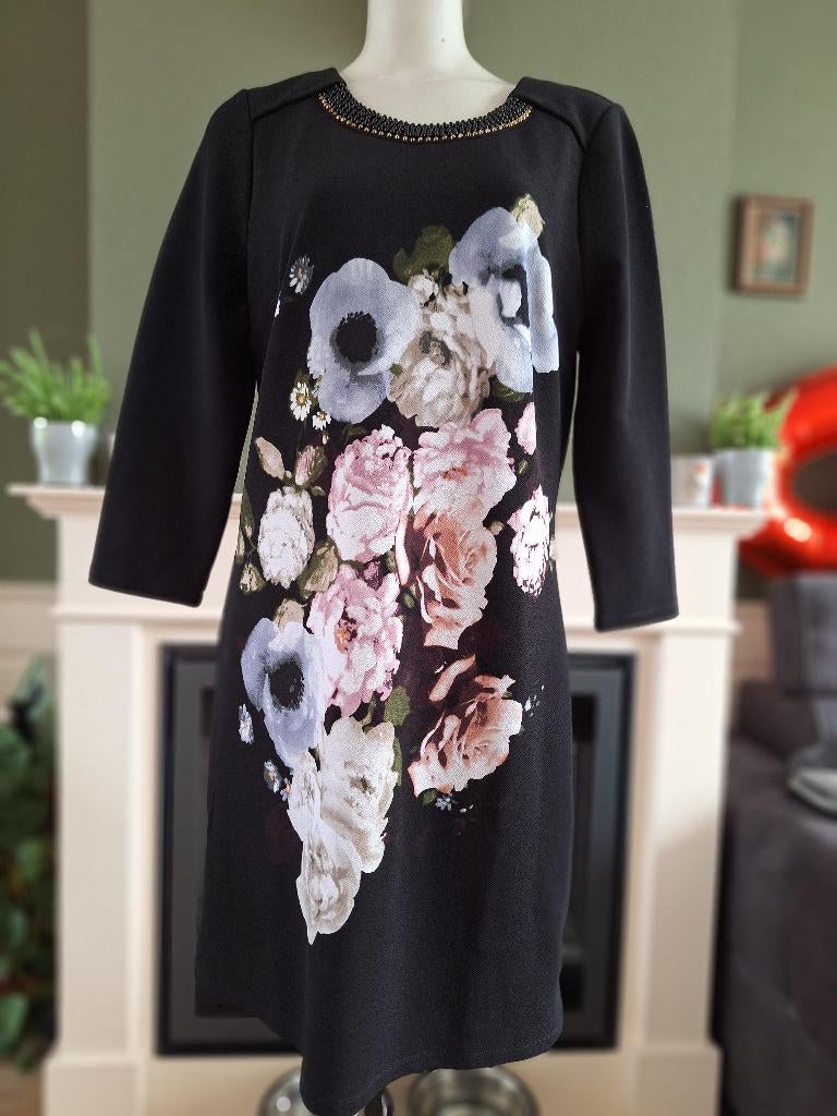 K-Design K Design pioenrozen jurk XL, K-design, Verzenden, Zwart, Maat 46/48 (XL) of groter