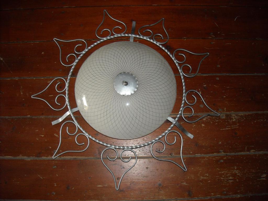 jaren 50 plafonniere plafond lamp plafondlamp glazen kap oud, Ophalen of Verzenden