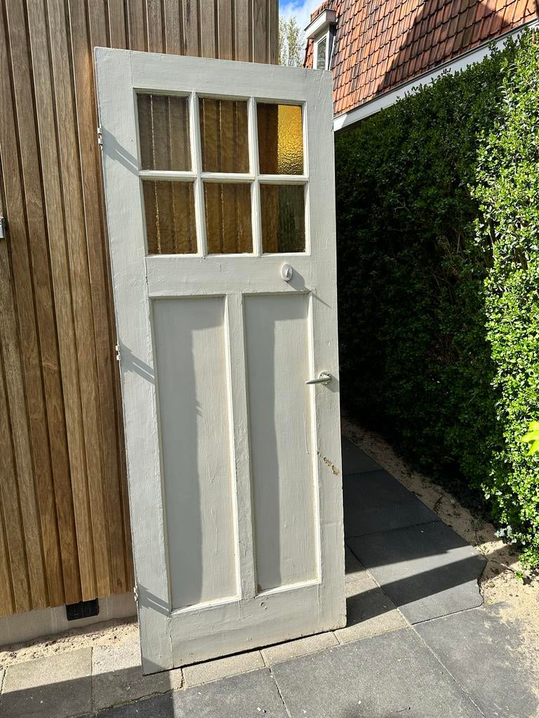 Jaren 30 deur 210x80 met glas, Doe-het-zelf en Verbouw, Deuren en Horren, Ophalen, Gebruikt, 80 tot 100 cm, Binnendeur