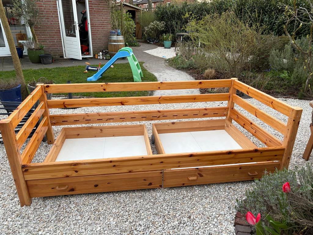 Flexa bed 90x200 hout met lades, Ophalen, Gebruikt, 90 cm, Eenpersoons