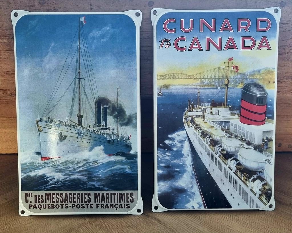 2 x emaille bord geemailleerd borden reclamebord boot, Ophalen of Verzenden, Gebruikt, Reclamebord