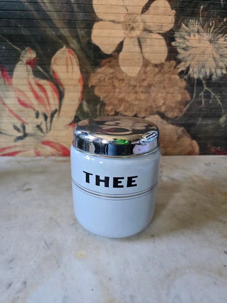 Lichtgrijs emaille theebus, Antiek en Kunst, Ophalen of Verzenden