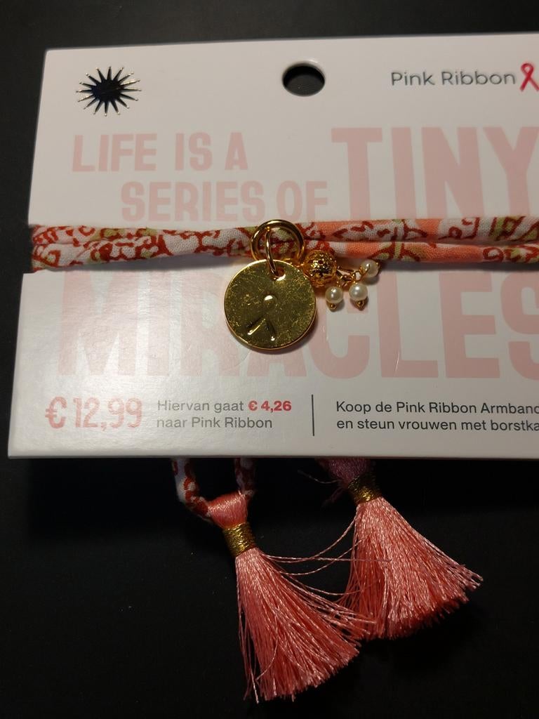 Pink Ribbon armband, Staal, Nieuw, Ophalen of Verzenden, Roze