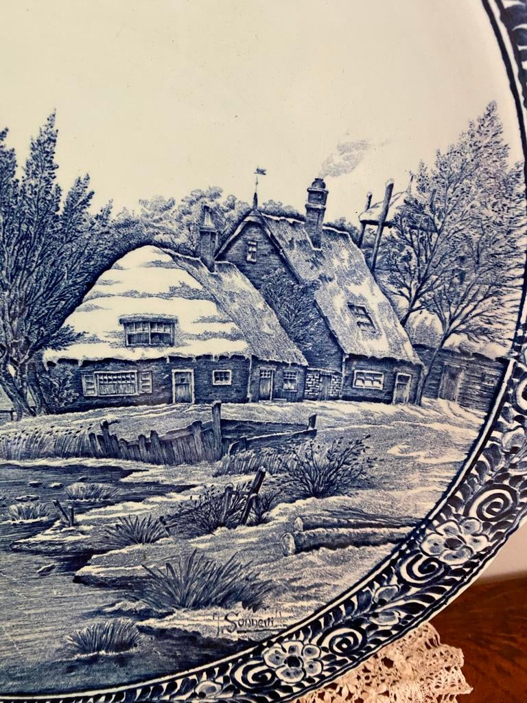 Groot Delfts blauw wandbord 43 cm, Antiek en Kunst, Ophalen of Verzenden