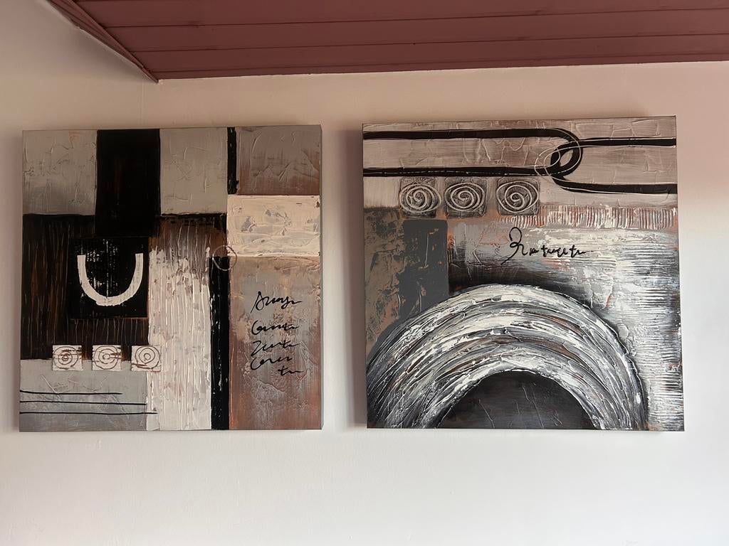 Twee bijpassende schilderijen, Ophalen of Verzenden, Zo goed als nieuw, Schilderij, 50 tot 75 cm