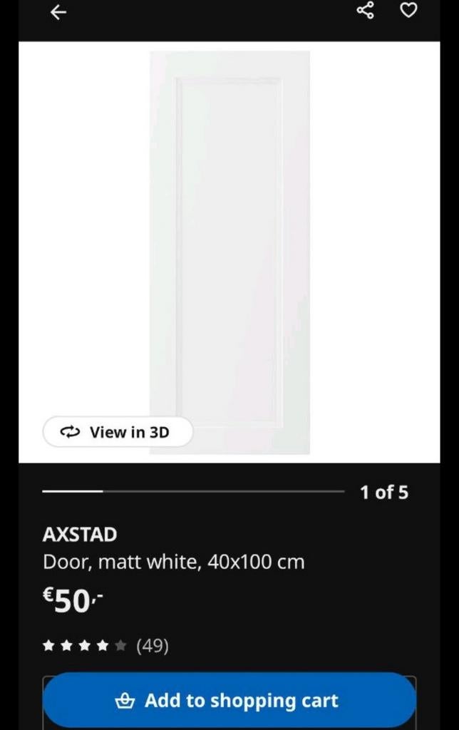 IKEA AXSTAD door, matt white 40x100 cm / deur, wit, Ophalen, Gebruikt, Wit, 50 tot 100 cm