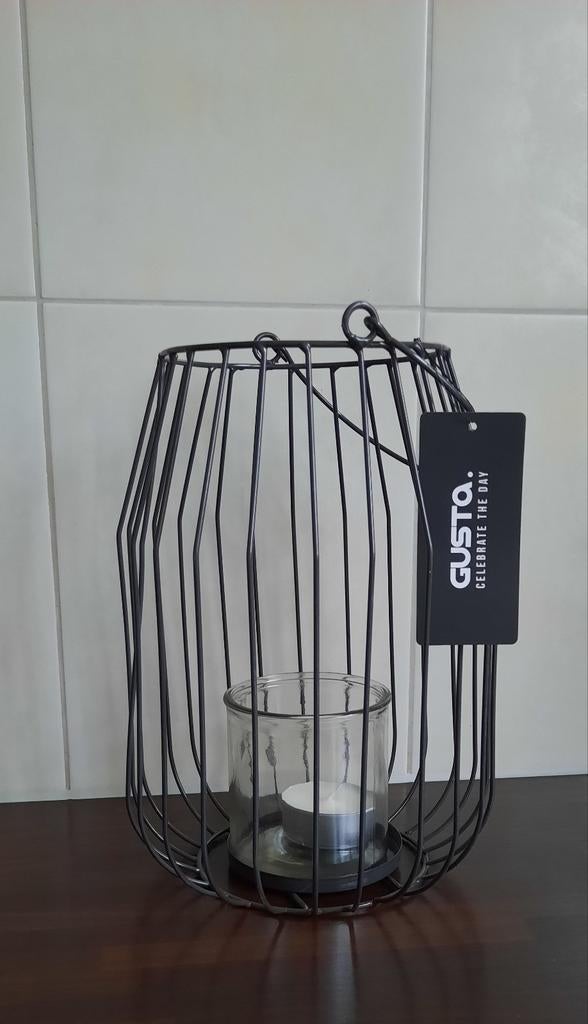 Nieuwe gusta xl windlicht inclusief kaars metalen windlicht, 25 tot 50 cm, Nieuw, Grijs, Ophalen of Verzenden