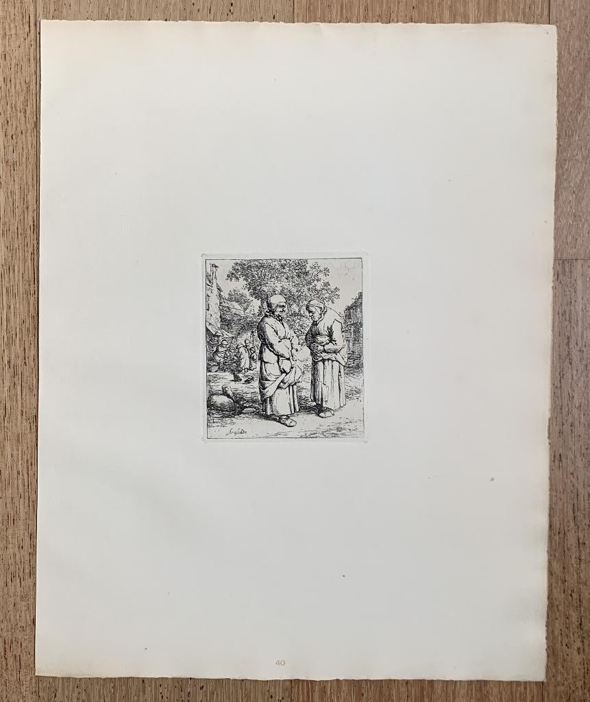 Ets Adriaan Van Ostade "Roddeltantes" 1923, Antiek en Kunst, Kunst | Etsen en Gravures, Ophalen of Verzenden