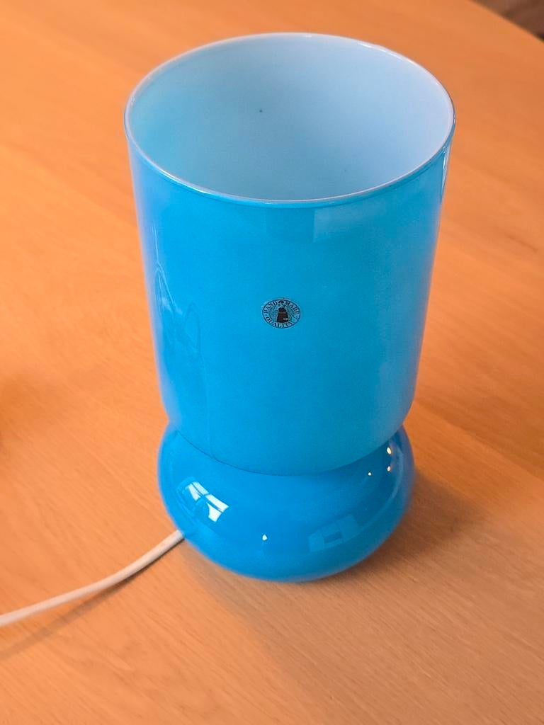 Vintage handgemaakte lamp ikea paddenstoel blauw glas, Huis en Inrichting, Ophalen of Verzenden, Glas, Minder dan 50 cm